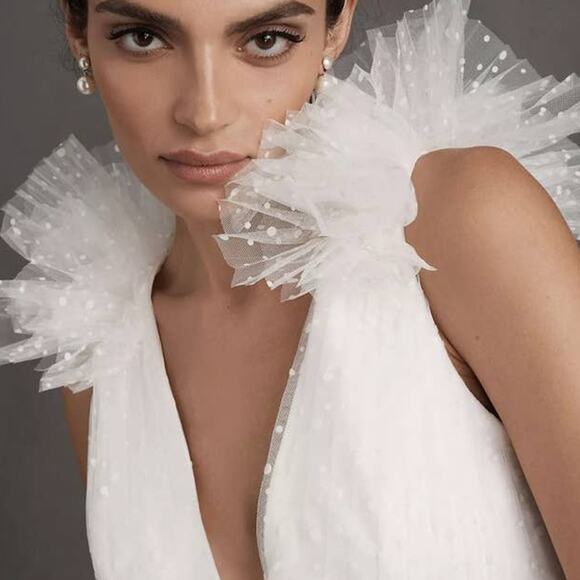 ML Monique Lhuillier Perrie Tiered Shoulder-Ruffle V-Neck Mini Dress Size 10 NWT - Picture 15 of 15